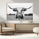 Highland Cow Wall Art Canvas Print – Black and White Western