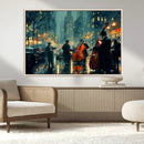 Urban Night Jazz Wall Art Canvas Print – Moody Rain-Soaked
