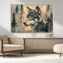 Wood Style Rustic Wolf Wall Art Canvas Print, Vintage