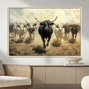 Texas Longhorn Wall Art – Framed Charging Cattle Canvas by MyGreatCanvas | Canvas Wall Art Prints | Photo Prints & Wall Decor