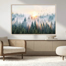 Misty Pine Forest Wall Art Canvas, Sunrise Over Foggy Trees