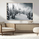 Snowy Pines Wall Art Canvas Print – Framed Ski Lift Winter