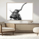 Longhorn Wall Art Canvas Print – Framed Monochrome Ranch Cow