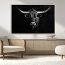 Texas Longhorn Wall Art Canvas Print – Framed Monochrome