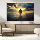 Jesus Walks Wall Art Canvas Print Framed Divine Sunset Art
