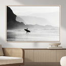 Surfer Beach Wall Art – Framed Black White Ocean Canvas by MyGreatCanvas | Canvas Wall Art Prints | Photo Prints & Wall Decor