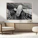Black and White Surfing Wall Art Canvas Print – Framed by MyGreatCanvas | Canvas Wall Art Prints | Photo Prints & Wall Decor