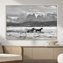 Wild Horses Wall Art – Framed Black White Mountain Canvas by MyGreatCanvas | Canvas Wall Art Prints | Photo Prints & Wall Decor