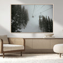 Ski Lift Wall Art Canvas Print – Snowy Pines Misty Landscape