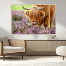 Highland Cow Wall Art Canvas Print – Framed Purple Flowers by MyGreatCanvas | Canvas Wall Art Prints | Photo Prints & Wall Decor