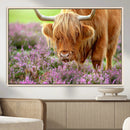 Highland Cow Wall Art – Purple Flowers Pasture Scenic by MyGreatCanvas | Canvas Wall Art Prints | Photo Prints & Wall Decor