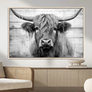 Black White Highland Cow Wall Art Canvas Print