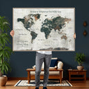 Personalized Push Pin World Map Canvas Print – Custom Framed