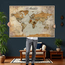 Customized Push Pin World Map Wall Art Canvas Print with