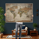 Personalized World Map Wall Art Canvas Print – Custom Push