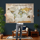 Personalized World Map Wall Art Canvas Print – Custom Push