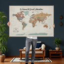 Custom Framed World Map Canvas Print – Personalized Push Pin