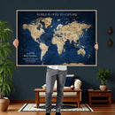 Framed Custom World Map Canvas Print - Deep Blue World Map by MyGreatCanvas | Canvas Wall Art Prints | Photo Prints & Wall Decor