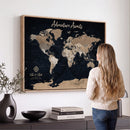 Personalized Blue World Map Canvas – Custom Framed Push Pin