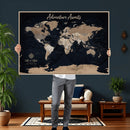 Personalized Blue World Map Canvas – Custom Framed Push Pin