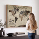 Custom Push Pin World Map Wall Canvas Print – Personalized