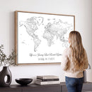 Framed World Map Canvas – Custom Push Pin Travel Tracker –