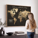 Personalized Push Pin World Map Canvas – Custom Framed