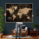 Personalized Push Pin World Map Canvas Print – Custom Framed
