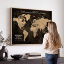 Personalized Push Pin World Map Canvas Print – Custom Framed