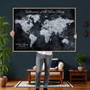 Personalized Push Pin World Map Canvas – Custom Framed