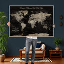 Personalized Push Pin World Map Canvas – Custom Framed
