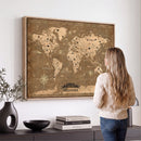 Custom Push Pin World Map Wall Art Canvas Print – Personalized Travel Tracker with Pins Framed Large for Home and Office Decor