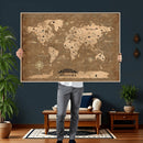 Custom Push Pin World Map Wall Art Canvas Print – Personalized Travel Tracker with Pins Framed Large for Home and Office Decor