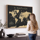 Custom Push Pin World Map Wall Art Canvas Print – Personalized Travel Tracker with Pins Framed Large for Home and Office Decor