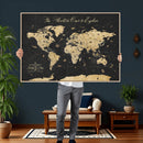 Custom Push Pin World Map Wall Art Canvas Print – Personalized Travel Tracker with Pins Framed Large for Home and Office Decor