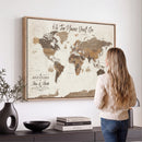 Personalized World Map Wall Art Canvas Print – Custom Push
