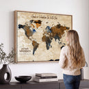 Vintage Custom World Map Canvas Wall Art – Custom Framed