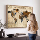 Personalized World Map Canvas Wall Art – Custom Framed Push