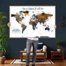 Personalize World Map Canvas Wall Art – Framed Custom Push