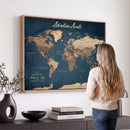 Personalized Vintage Push Pin World Map Canvas Print –