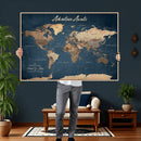 Personalized Vintage Push Pin World Map Canvas Print –