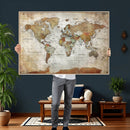 World Map Wall Art Canvas Print, Modern Decorative Framed Map Artwork Prints for Living Room, Office, Bedroom Wall Decor