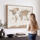 Framed Large World Map Canvas Print for Office Decor