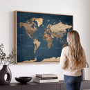 Navy Blue World Map Canvas Print – Framed Travel Map Wall