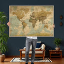 Vintage World Map Wall Art Canvas Print, Detailed World Map