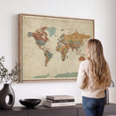 Vintage World Map Canvas Wall Art Print – Framed Modern