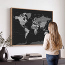Black World Map Wall Art Canvas Print – Detailed Map of the
