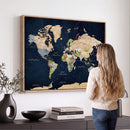 Minimalist World Map Canvas Wall Art - Watercolor Blue and