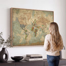 World Map Wall Art Canvas Print, Rustic Map Print, Framed