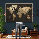 Framed World Map with Pin Canvas Print – Detailed World Map by MyGreatCanvas | Canvas Wall Art Prints | Photo Prints & Wall Decor